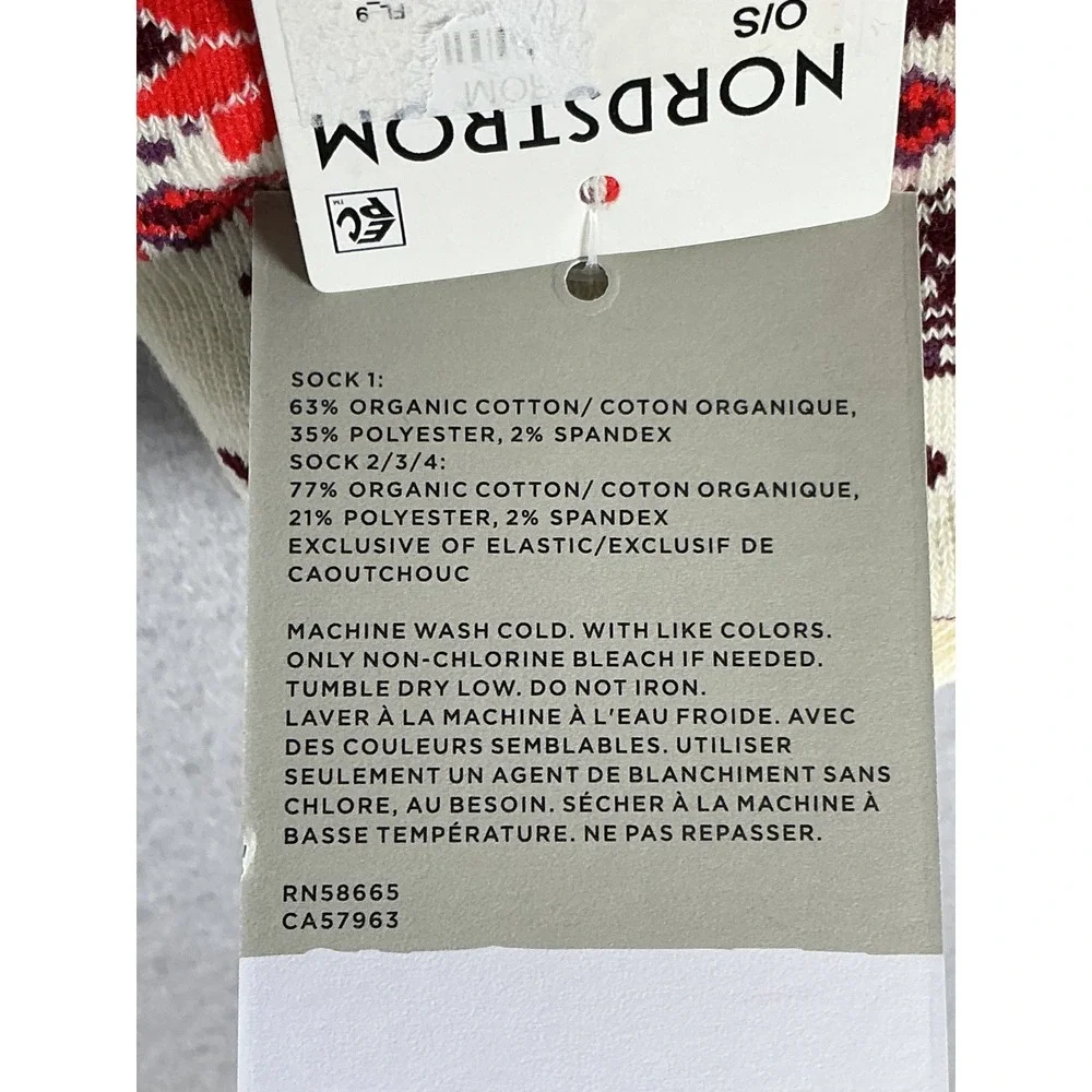 BP by Nordstrom 4 Pair No Show Socks One Size Organic Cotton Fair Isle NWT